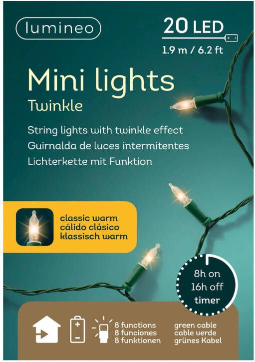 Lumineo LED mini lights 190cm-20L groen kwarm kerst