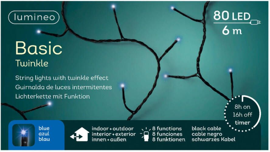 Lumineo LED twinkle buitenverlichting blauw met timer 80 lichtjes Kerstverlichting kerstboom