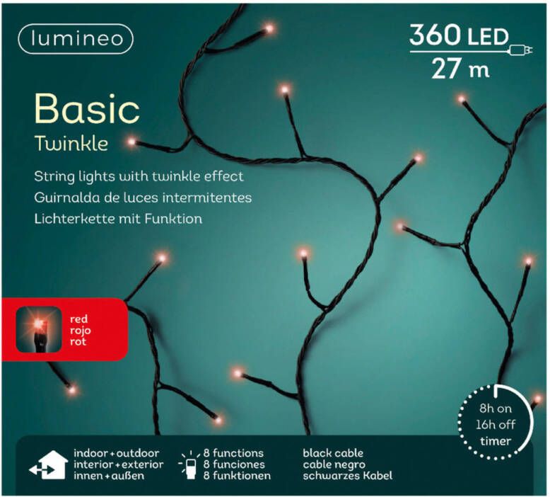 Lumineo LED twinkle buitenverlichting rood met timer 32 meter Kerstverlichting kerstboom