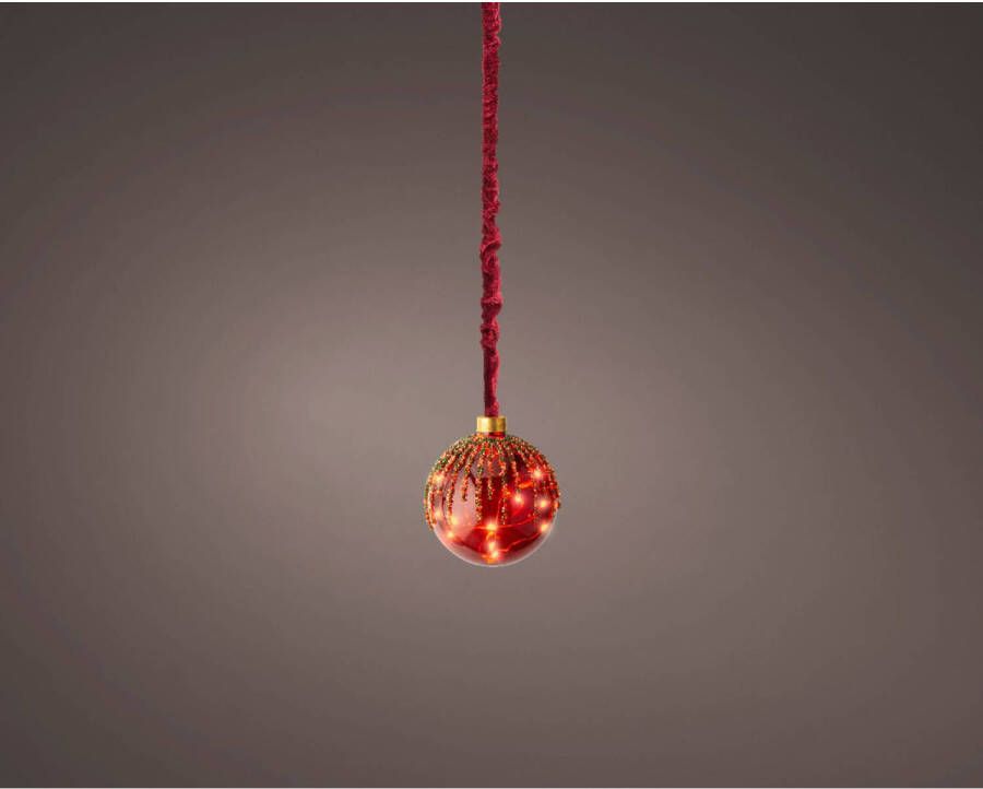 Lumineo Micro LED bal BO d10h10 cm rood klassiek warm kerstverlichting
