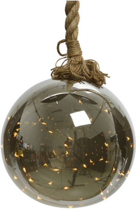 Lumineo 1x stuks verlichte glazen kerstballen aan touw met 40 lampjes zilver warm wit 20 cm kerstverlichting figuur