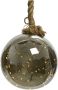 Lumineo 1x stuks verlichte glazen kerstballen aan touw met 40 lampjes zilver warm wit 20 cm kerstverlichting figuur - Thumbnail 1
