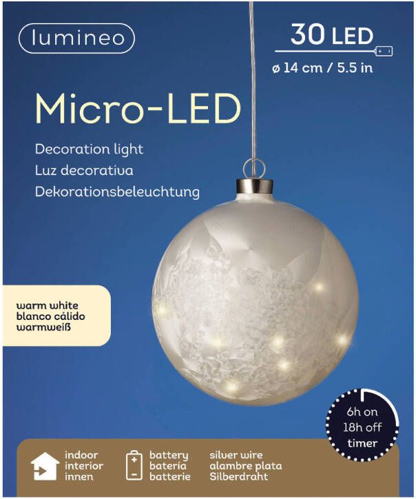 Lumineo MicroLED bal d14 cm frost kerst