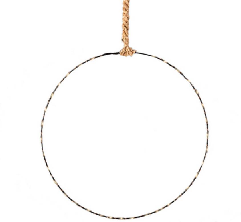 Lumineo Raam deur decoratie hangende ijzeren cirkel ring aan touw met verlichting 48 cm kerstverlichting figuur