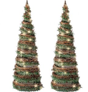 Lumineo Set van 2x stuks kerstverlichting figuren Led kegels kerstboom rotan kegels 60 cm met 40 lampjes kerstverlichting figu