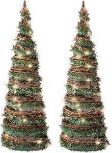 Lumineo Set van 2x stuks kerstverlichting figuren Led kegels kerstboom rotan lampen 40 cm met 30 lampjes kerstverlichting figu