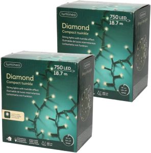 Lumineo Set van 2x stuks kerstverlichting lichtsnoeren met 8 functie twinkel effect warm wit 1870 cm Kerstverlichting kerstboom