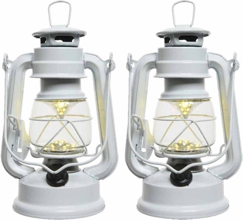 Lumineo Set van 2x stuks witte camping lantaarns 25 cm LED licht Lantaarns