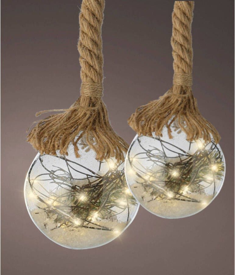 Lumineo Verlichte kerstballen D10 en D20 cm glas aan touw warm wit kerstverlichting figuur