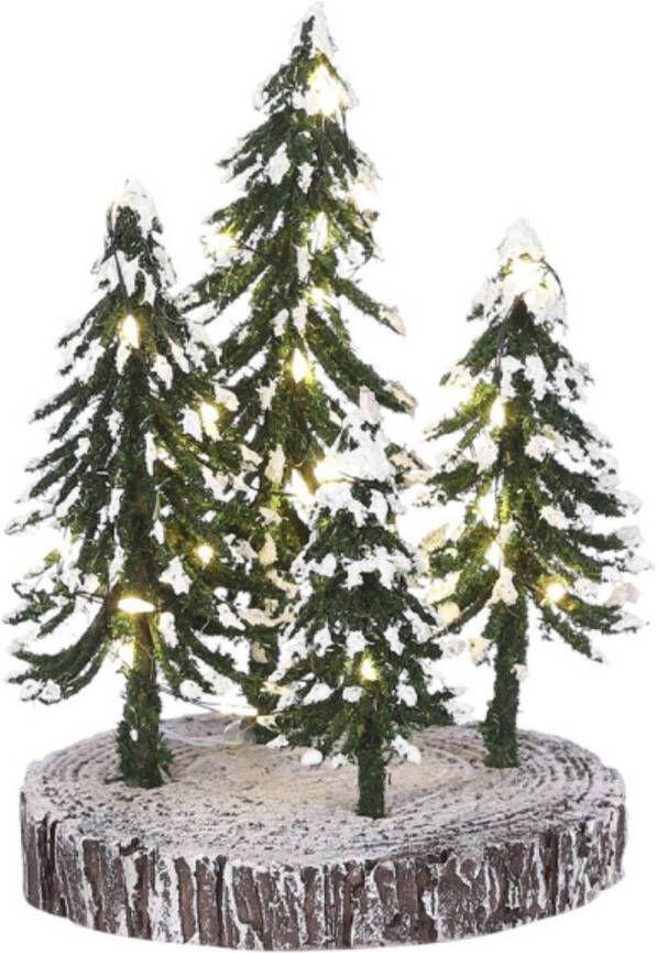 Luville 4 Snowy trees on base with warm white light battery operated