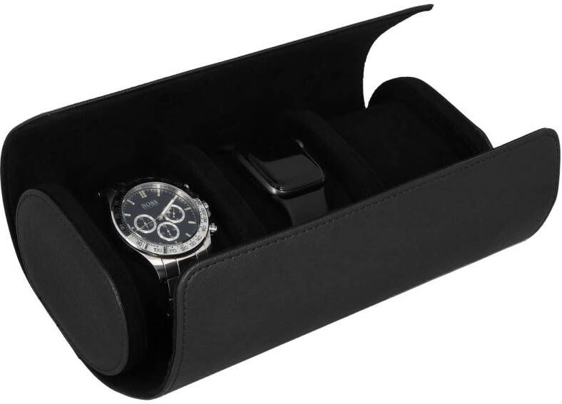 LYVION Horloge box met 3 sleuven Leer Zwart