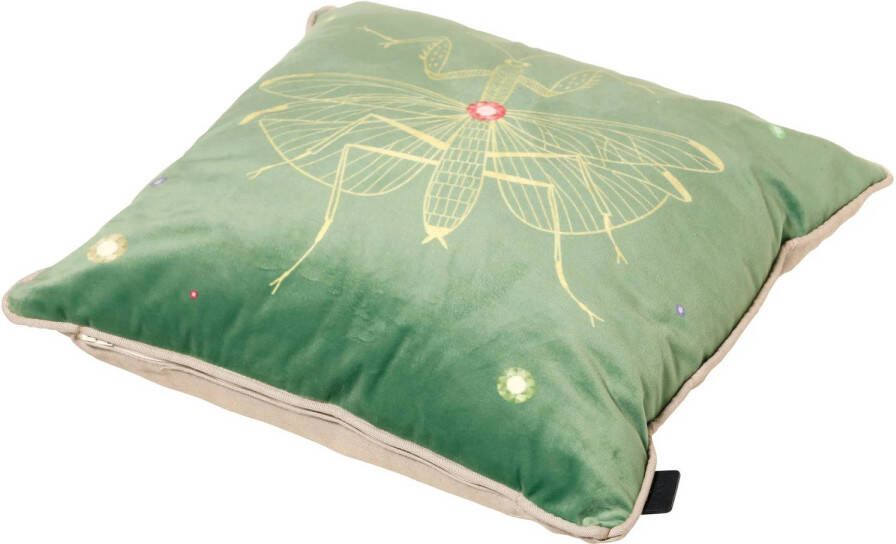 Madison sierkussen Velvet insect 45 x 45 cm polykatoen groen