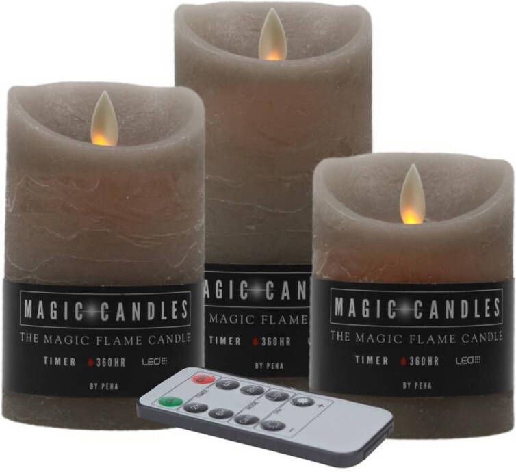 Magic Flame 3x Beige LED kaarsen op batterijen inclusief afstandsbediening LED kaarsen