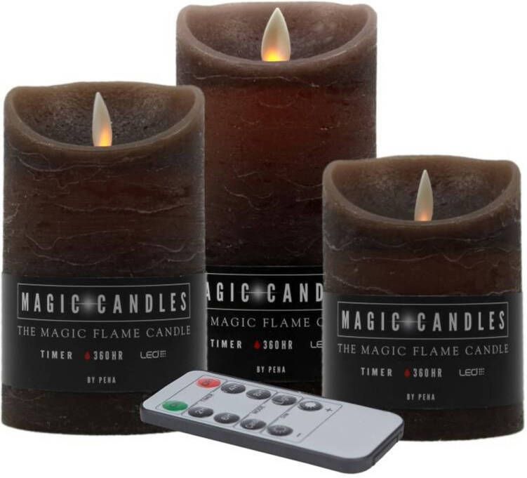 Magic Flame 3x Bruine LED kaarsen op batterijen inclusief afstandsbediening LED kaarsen
