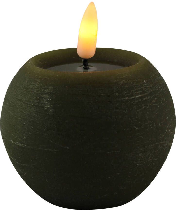 Magic Flame LED kaars bolkaarsA - rond olijf groen D8 x H7 5 cm LED kaarsen