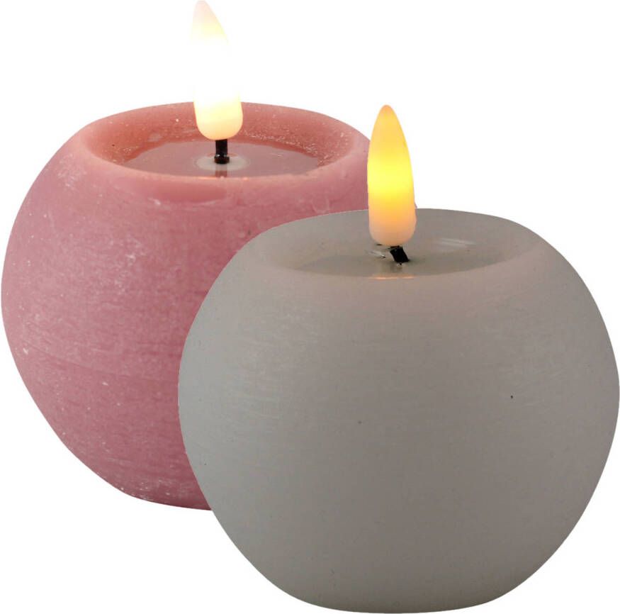 Magic Flame LED kaarsen bolkaarsen 2x- rond roze en wit -D8 x H7 5 cm LED kaarsen