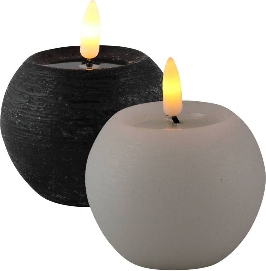 Magic Flame LED kaarsen bolkaarsen 2x- rond zwart en wit -D8 x H7 5 cm LED kaarsen