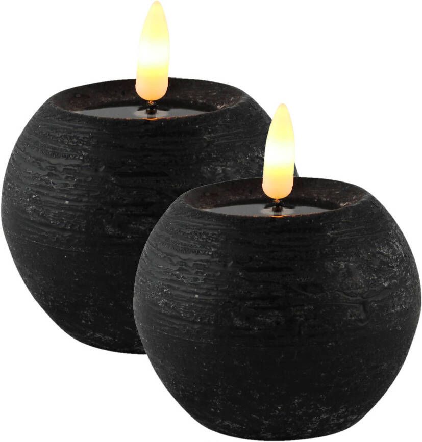 Magic Flame LED kaarsen bolkaarsen - 2x st- rond zwart D8 x H7 5cm LED kaarsen