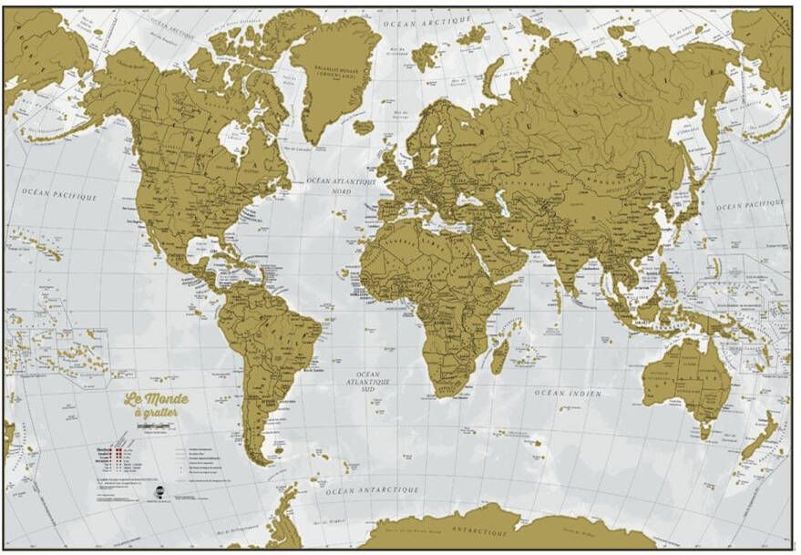 Maps International wereldkaart kras 84 x 59 cm papier (Frans)