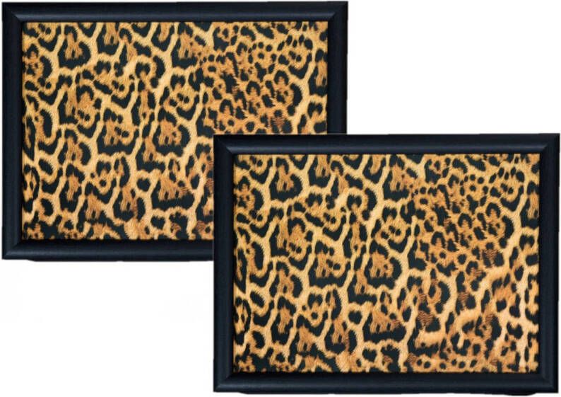 Mars & More Set van 2x stuks schootkussens laptrays luipaarden print 43 x 33 cm Schoottafel Dienblad voor op schoot luipaard tijgerprint Sierkussens