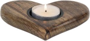 Mars & More windlicht van mangohout hart 19cm