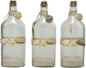 Massamarkt Fles glas transparant met schelpen H25cm