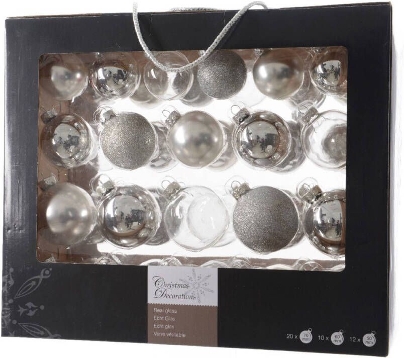 Shoppartners Kerstbal glas gl-mt-glit-tr assorted zilver