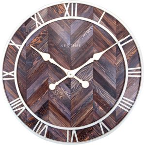 Masskas Nextime- Wandklok Ø 58 Cm Hout metaal Donkerbruin &apos;Roman Vintage&apos;