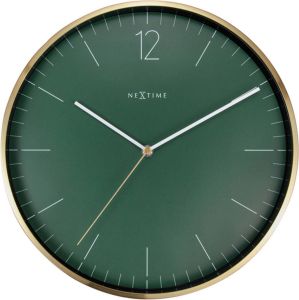 Zaak shop Nederland Wandklok Nextime Ø 34 cm Glas Metaal Mos Groen &apos;Essential Gold&apos;