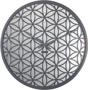 NeXtime Wandklok 50 cm Hout Spiegel Grijs 'Bella Mirror'