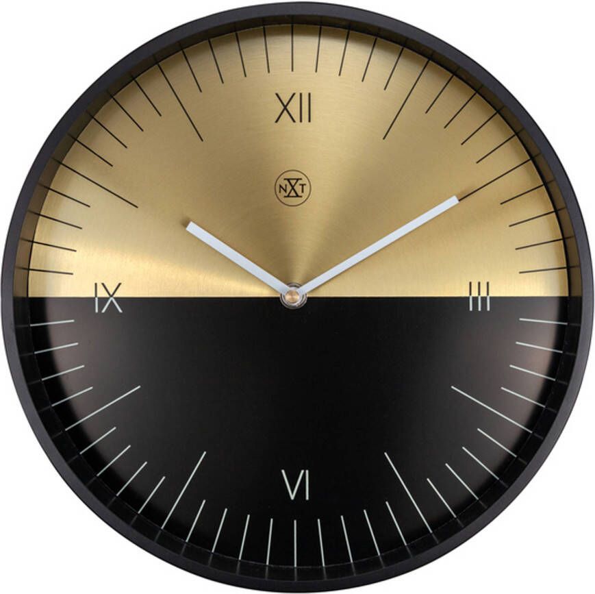 NeXtime nXt Wandklok 30 cm Metaal Zwart | Goud &apos;Half&apos;
