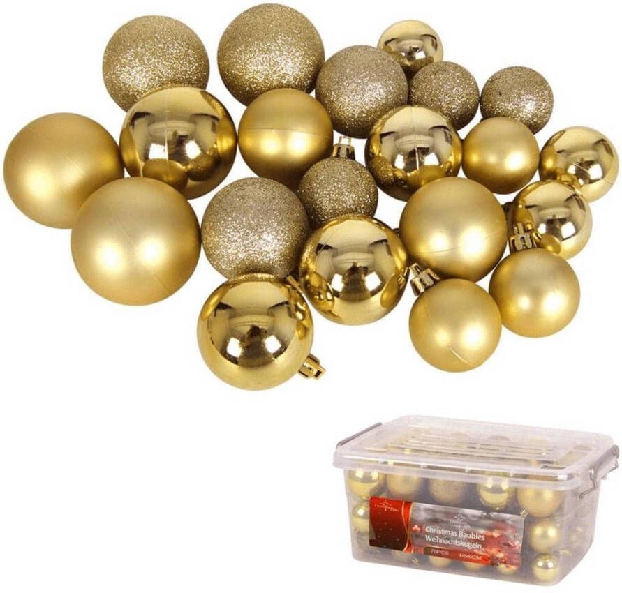 Merkloos Christmas Gifts Kerstballen in Opbergbox 70 Stuks Onbreekbaar Goud Glans Glitter en Mat