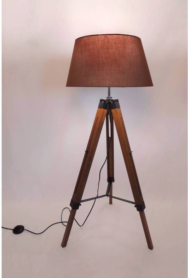 MaxxHome Vloerlamp Lilly Leeslamp Driepoot Hout -145 cm E27 LED 40W (bruin)