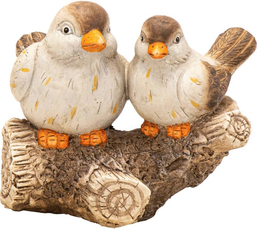 Merkloos Mega Collections Decoratie van 2 vogeltjes op tak hout beeldje 27 x 19 x 22 cm Beeldjes