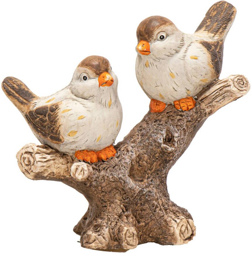 Merkloos Mega Collections Decoratie van 2 vogeltjes op tak hout beeldje 28 x 14 x 26 cm Beeldjes