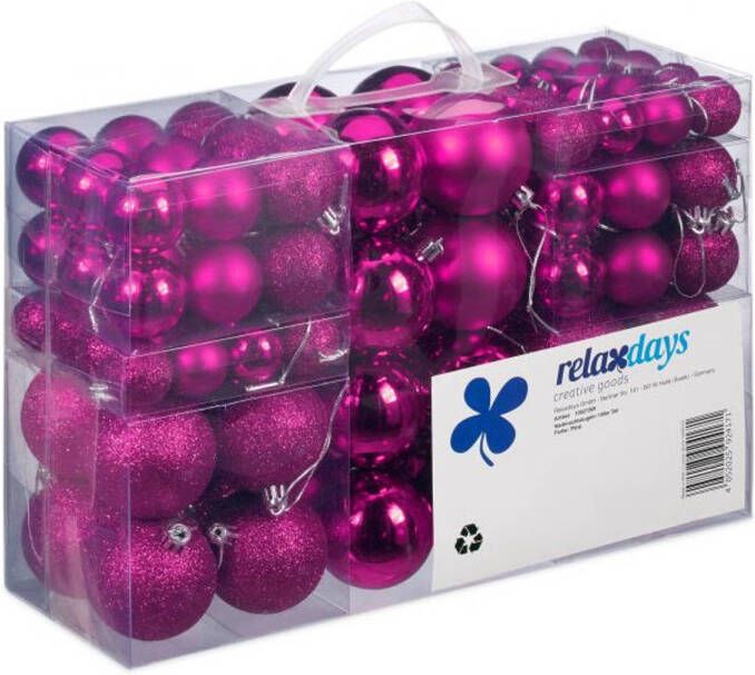 Relaxdays 100x Fuchsia roze kunststof kerstballen 3 4 en 6 cm glitter mat glans Kerstbal