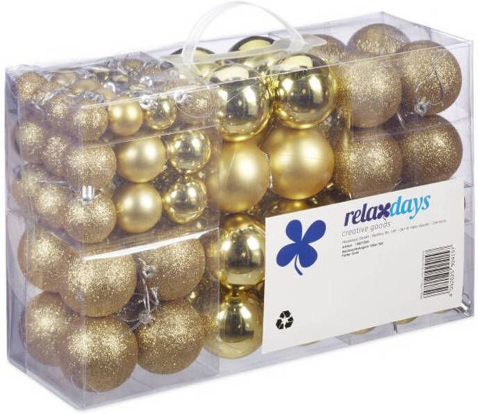 Relaxdays 100x Gouden kunststof kerstballen 3 4 en 6 cm glitter mat glans Kerstbal