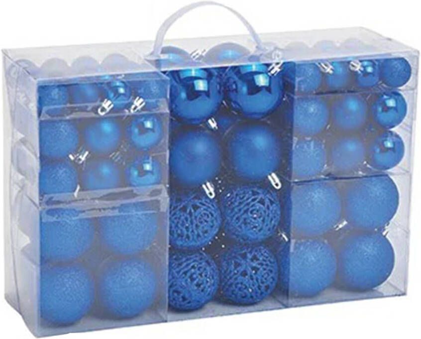 Merkloos 100x Kunststof kerstballen blauw 3 4 en 6 cm Kerstbal