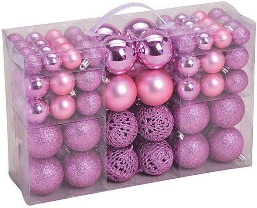 Merkloos 100x Roze kunststof kerstballen 3 4 en 6 cm Kerstbal
