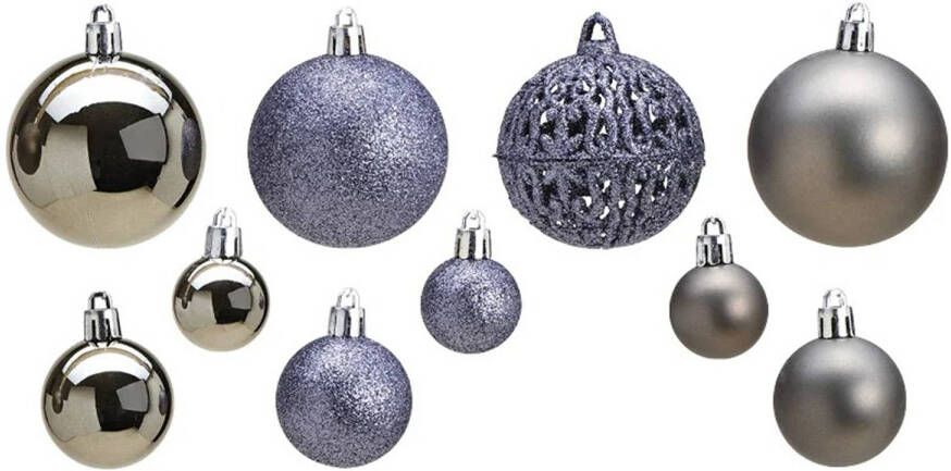 Merkloos 100x stuks kunststof kerstballen grijs 3 4 en 6 cm Kerstbal