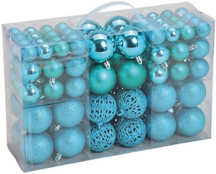Merkloos 100x stuks kunststof kerstballen turquoise blauw 3 4 en 6 cm Kerstbal
