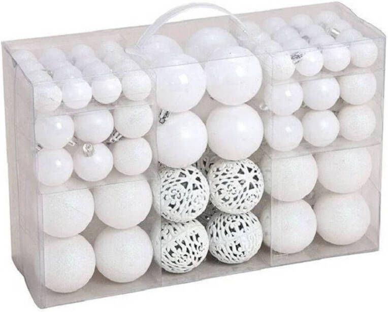 Merkloos 100x Witte kunststof kerstballen 3 4 6 cm Kerstbal