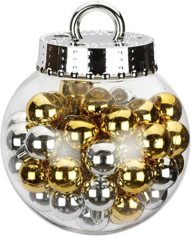 Merkloos 100x Zilveren en gouden kleine kunststof kerstballen 3 cm glans Kerstbal