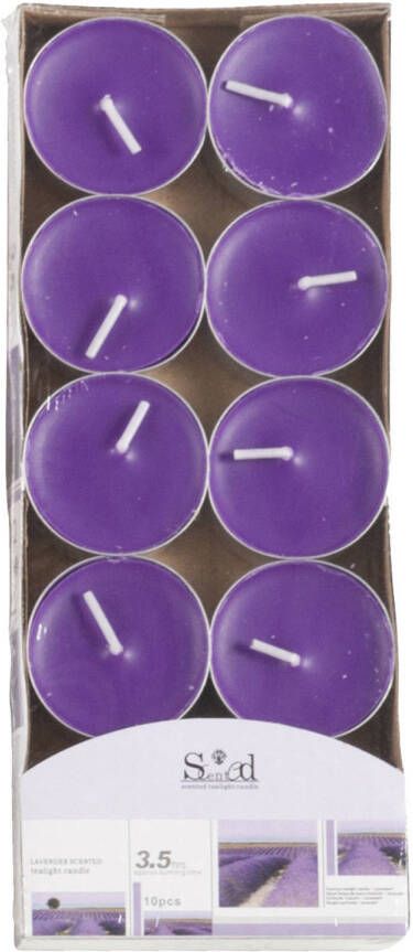 Merkloos 10x Geurtheelichtjes lavendel paars 3 5 branduren Geurkaarsen lavendelgeur Waxinelichtjes geurkaarsen