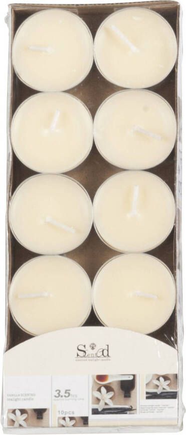 Merkloos 10x Geurtheelichtjes vanille cremewit 3 5 branduren Geurkaarsen vanillegeur Waxinelichtjes geurkaarsen