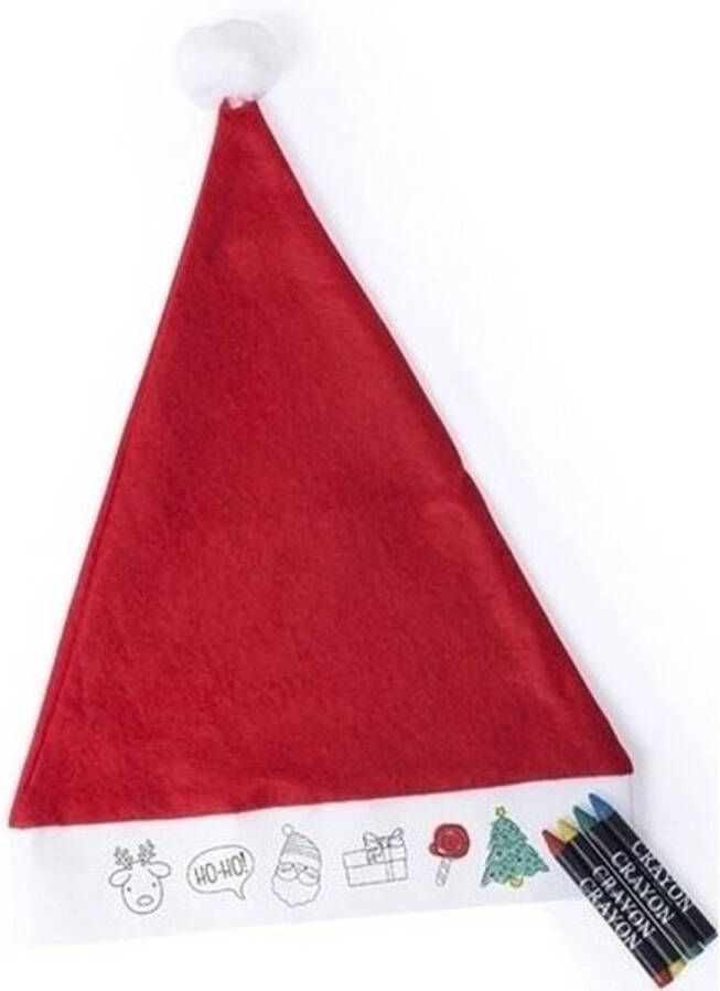 Merkloos 10x Hobby Kerstmutsen inkleurbaar met waskrijtjes voor jongens meisjes kinderen Kerstmutsen