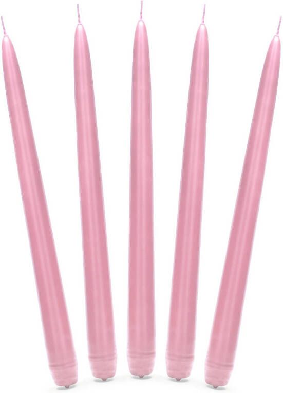 Merkloos 10x stuks Dinerkaarsen licht roze 24 cm 5 Branduren Kandelaar kaarsen Dinerkaarsen