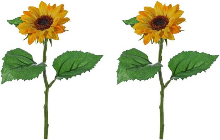 Merkloos 10x stuks gele zonnebloemen kunstbloemen 35 cm Kunstbloemen