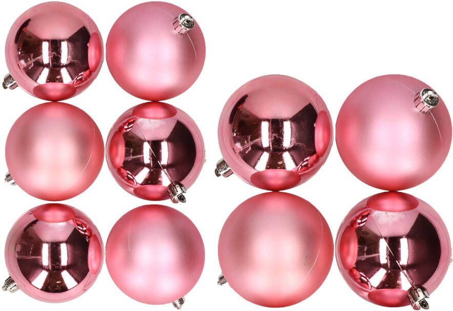 Merkloos 10x stuks kunststof kerstballen bubblegum roze 8 en 10 cm Kerstbal