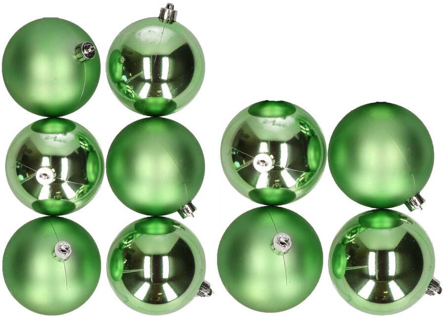 Merkloos 10x stuks kunststof kerstballen groen 8 en 10 cm Kerstbal